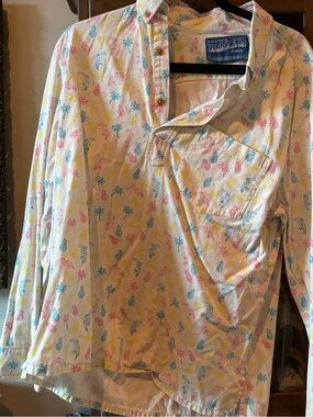 chubbies White Long-Sleeve Tropical Print Pajama Top with Pink and Blue Motifs